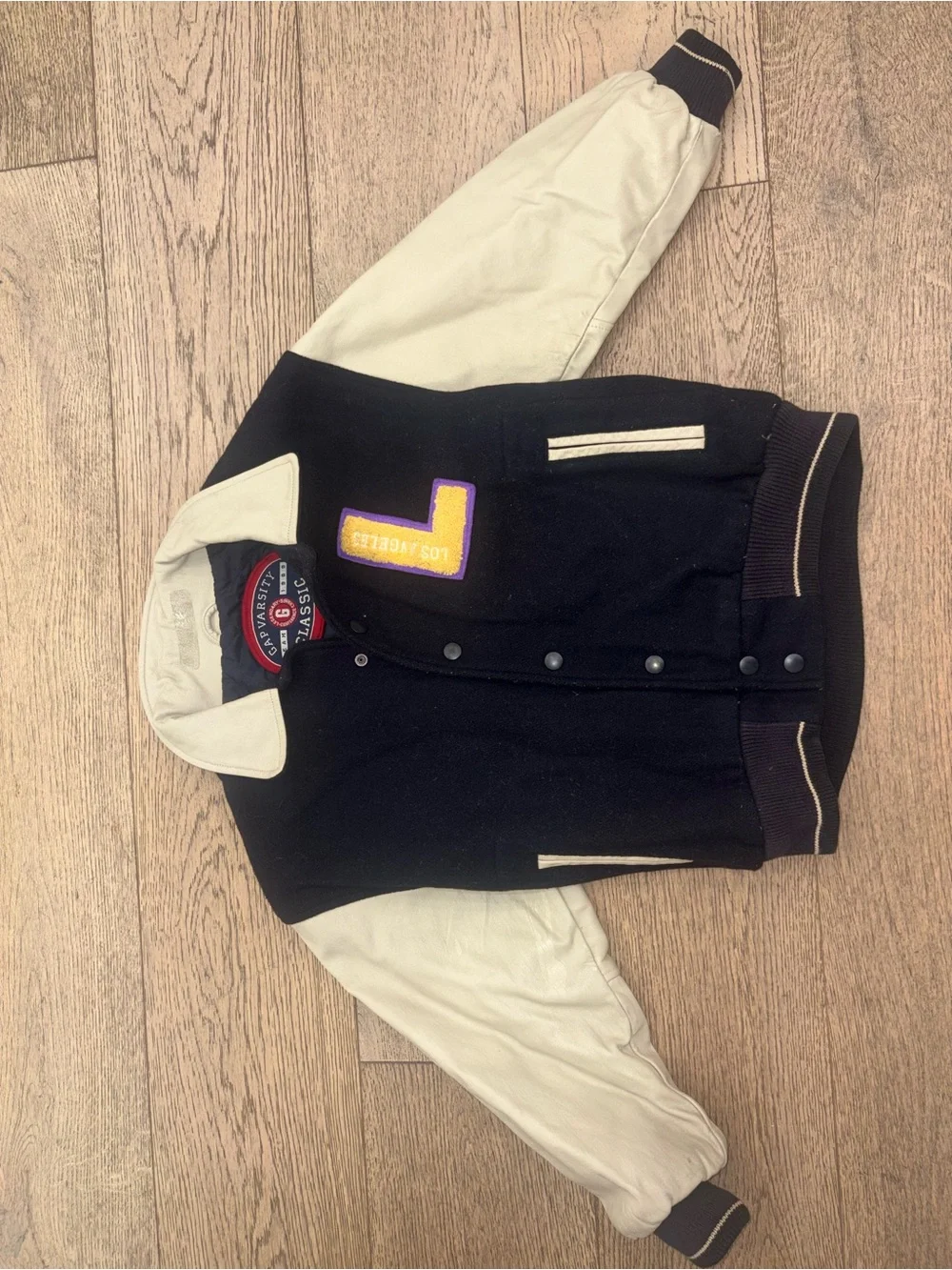 a vintage 1990s Gap Varsity letterman jacket Boys Size M LA Lakers Leather Wool